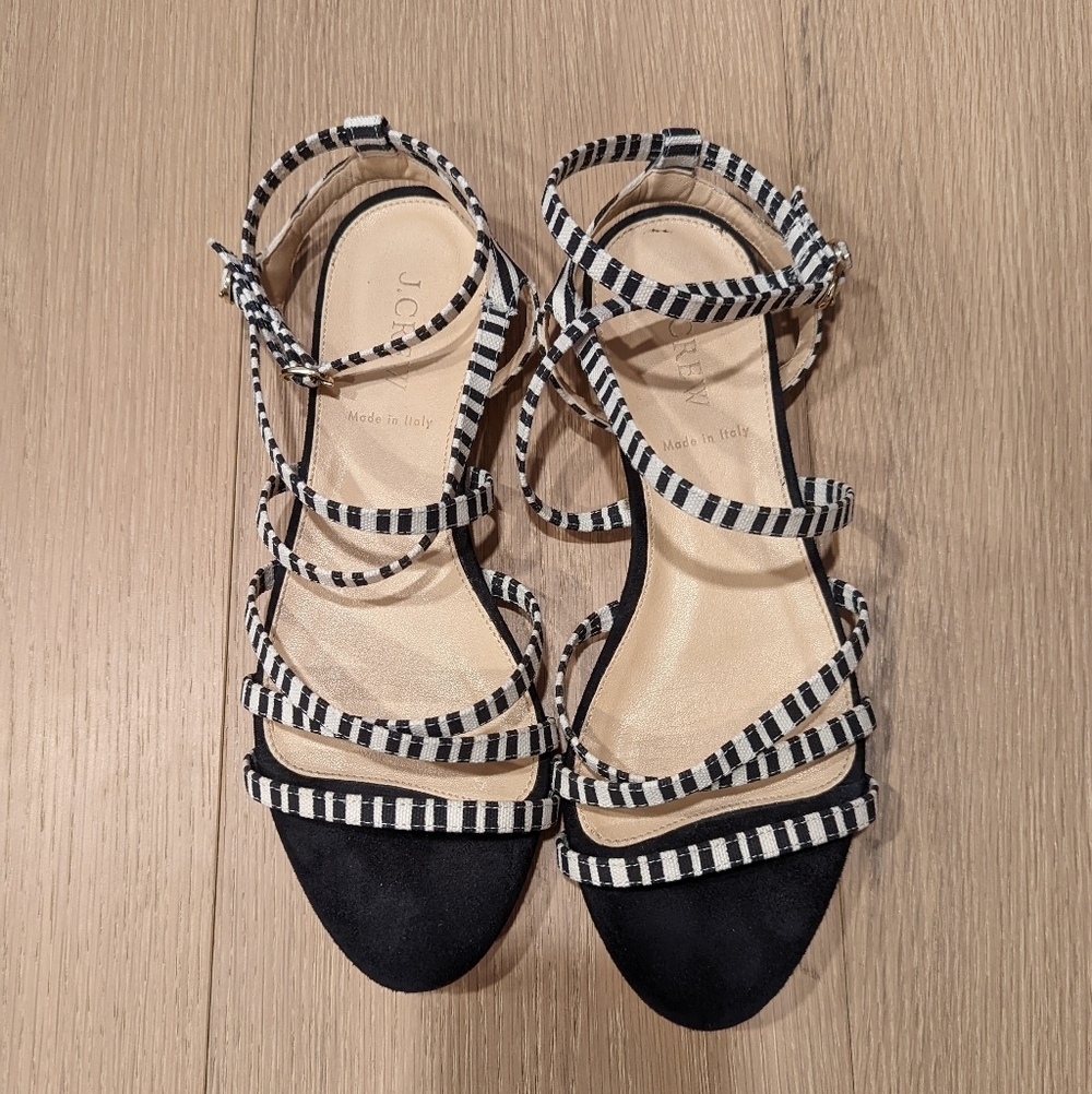 J. Crew Made In Italy Striped Black and White Sandals